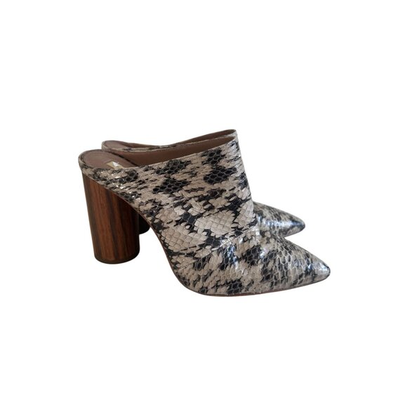 BCBGMAXAZRIA  Snake Print Leather Mules Heels Size 7.5 - Picture 4 of 8